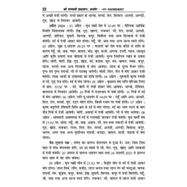 Saraswati Teji Mandi Report 2024-25 (सरस्वती तेजी मंदी रिपोर्ट)